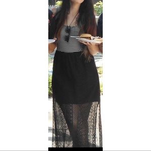 Striped/lace maxi dress